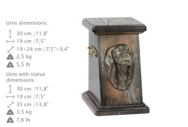 Långhårig tax - urna för hundaska, elegant urna med statyett, souvenirurna med hundbyst av Art-Dog