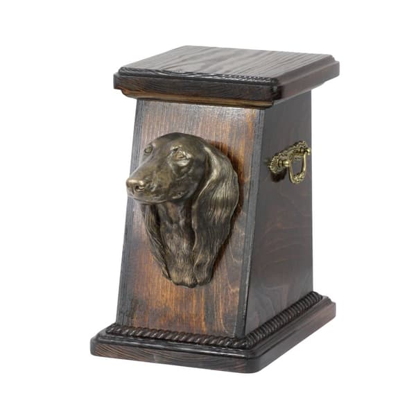 Långhårig tax - urna för hundaska, elegant urna med statyett, souvenirurna med hundbyst av Art-Dog
