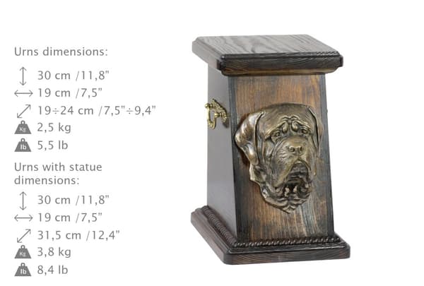 Engelsk Mastiff, Mastiff - urna för hundaska, elegant urna med statyett, souvenirurna med hundbyst av Art-Dog