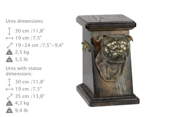 American Staffordshire terrier, Amstaff, Amstaf I - urna för hundaska, elegant urna med statyett, souvenirurna med hundbyst av Art-Dog