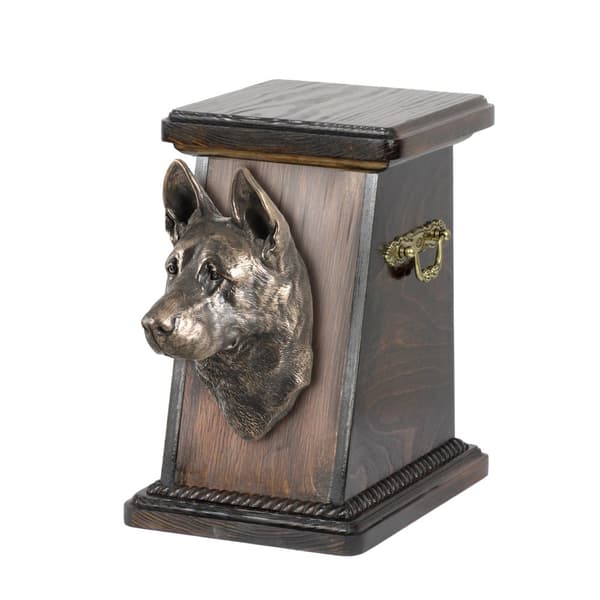 Schäfer, Alsace - urna för hundaska, elegant urna med statyett, souvenirurna med hundbyst av Art-Dog