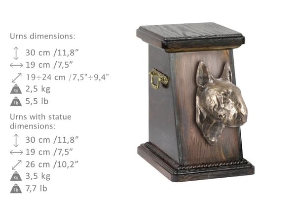 Bull Terrier, Bull Terrier - urna för hundaska, elegant urna med statyett, souvenirurna med hundbyst av Art-Dog