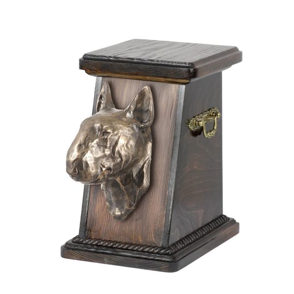 Bull Terrier, Bull Terrier - urna för hundaska, elegant urna med statyett, souvenirurna med hundbyst av Art-Dog