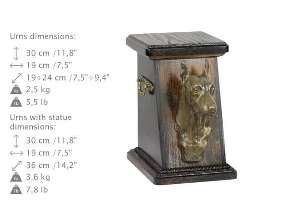 Dvärgpinscher - urna för hundaska, elegant urna med statyett, souvenirurna med hundbyst av Art-Dog
