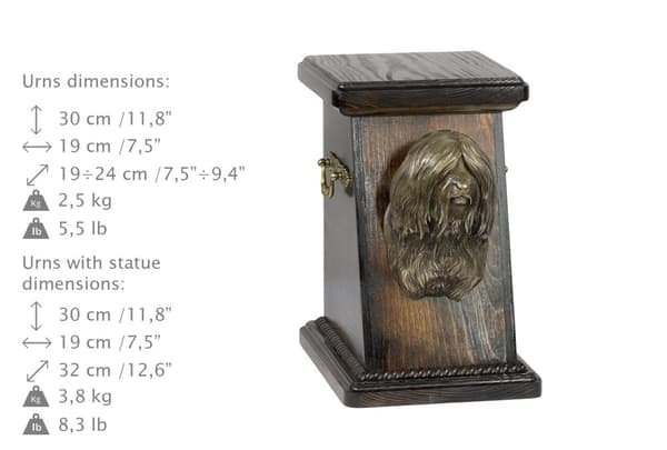 Tibetansk terrier, tibetansk terrier - urna för hundaska, elegant urna med statyett, souvenirurna med hundbyst av Art-Dog