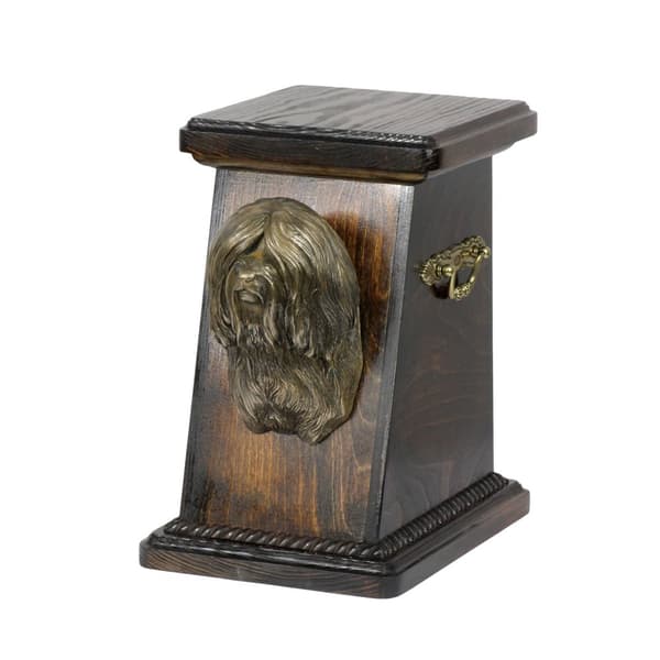 Tibetansk terrier, tibetansk terrier - urna för hundaska, elegant urna med statyett, souvenirurna med hundbyst av Art-Dog