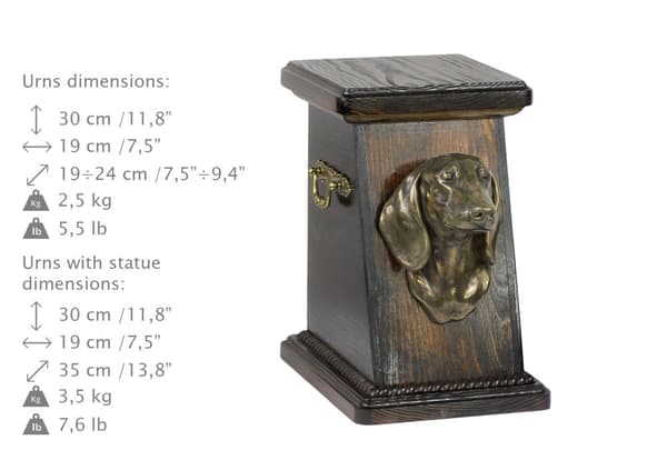 Tax I - urna för hundaska, elegant urna med statyett, souvenirurna med hundbyst av Art-Dog