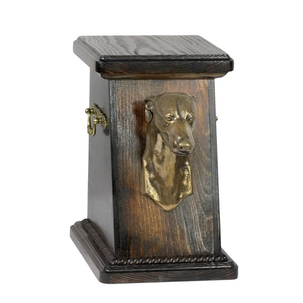 Greyhound, engelsk vinthund - urna för hundaska, elegant urna med statyett, souvenirurna med hundbyst av Art-Dog