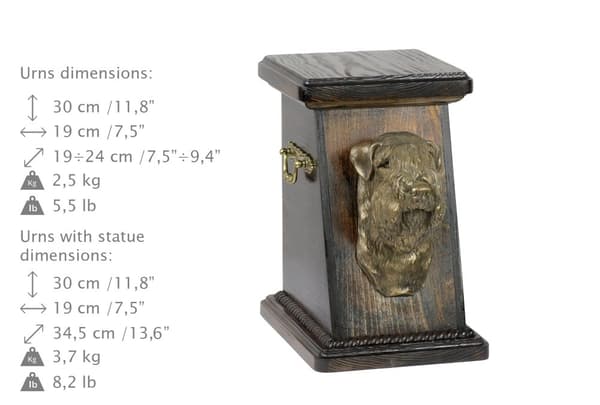 Irländsk mjukbelagd wheaten terrier, Wheaten terrier I - urna för hundaska, elegant urna med statyett, souvenirurna med hundbyst av Art-Dog