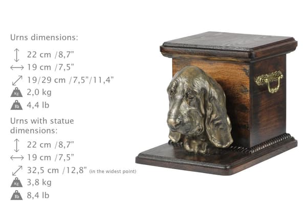 Basset Hound - uurna koiran tuhkalle patsaan kanssa, tyylikäs uurna koiralle, ainutlaatuinen uurna koiran rintakuvalla by Art-Dog