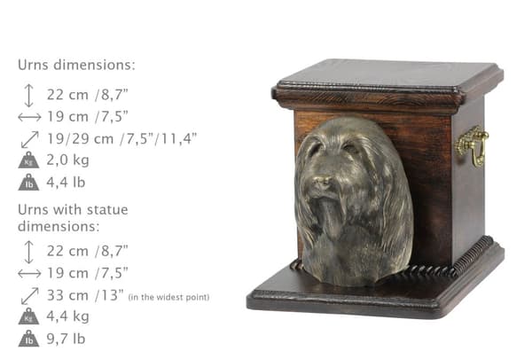 Bearded Collie, Highland Collie - urna för hundaska med statyett, elegant urna för en hund, unik urna med hundbyst av Art-Dog