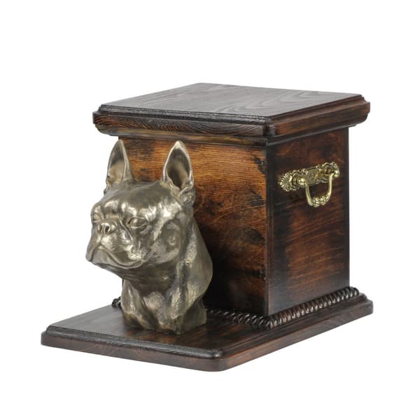 Boston Terrier, Boston Bull Terrier - urna för hundaska med statyett, elegant urna för en hund, unik urna med hundbyst av Art-Dog