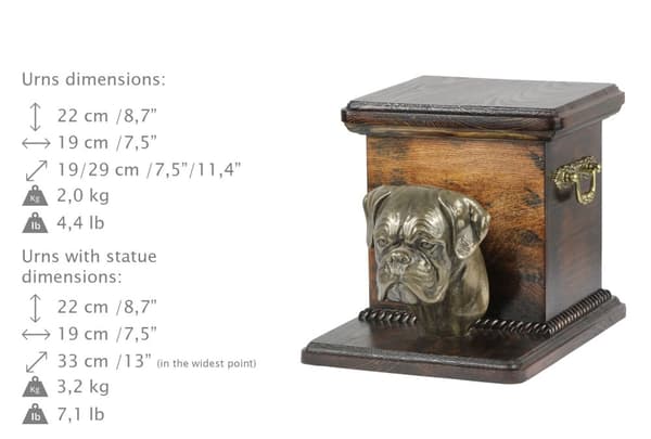 Boxer, Boxer I - urna för hundaska med statyett, elegant urna för en hund, unik urna med hundbyst av Art-Dog