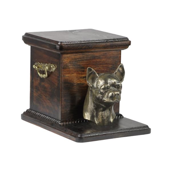Korthåret Chihuahua I - urne til hundeaske med statuette, elegant urne til hund, unik urne med hundebuste af Art-Dog