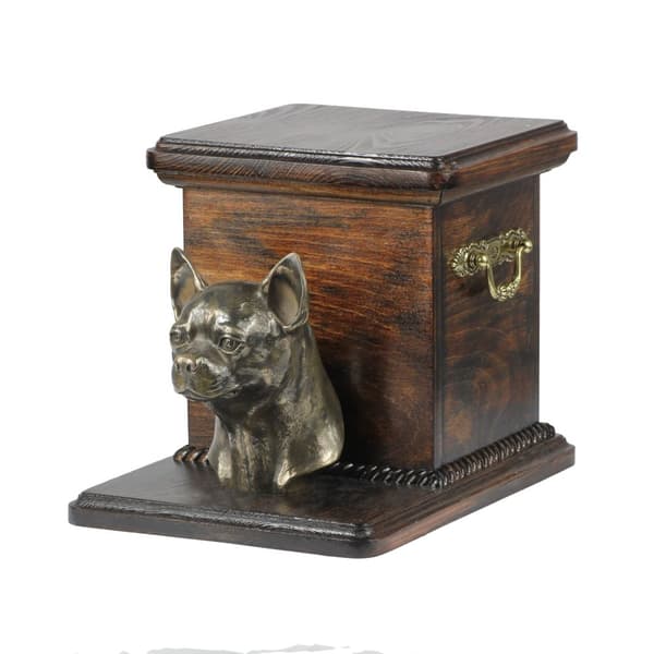 Korthårig Chihuahua I - urna för hundaska med statyett, elegant urna för en hund, unik urna med hundbyst av Art-Dog