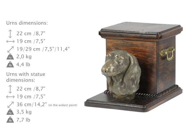 Långhårig tax - urna för hundaska med statyett, elegant urna för en hund, unik urna med hundbyst av Art-Dog