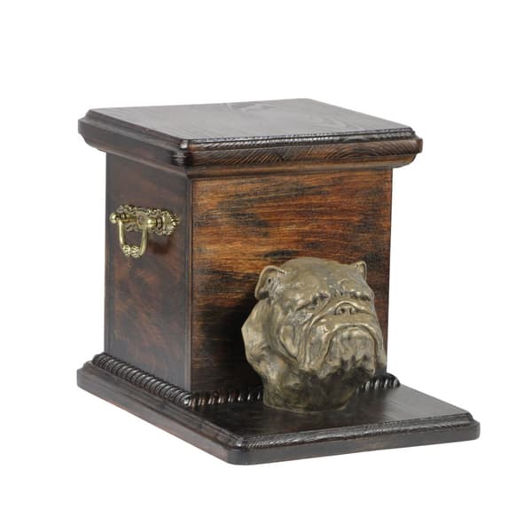 Engelsk bulldog, Bulldog - urna för hundaska med statyett, elegant urna för en hund, unik urna med hundbyst av Art-Dog