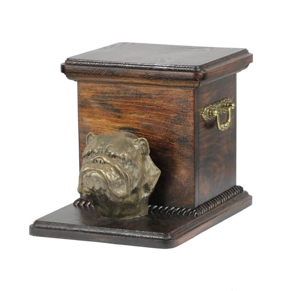 Engelsk bulldog, Bulldog - urna för hundaska med statyett, elegant urna för en hund, unik urna med hundbyst av Art-Dog
