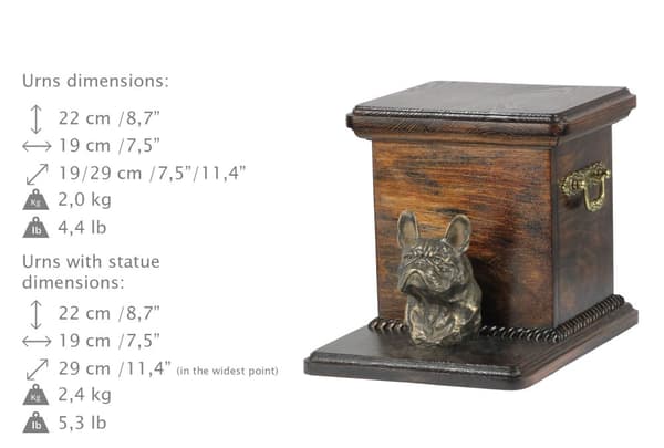 Fransk bulldog - urne til hundeaske med statuette, elegant urne til hund, unik urne med hundebuste af Art-Dog