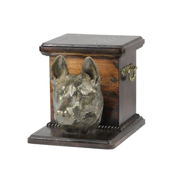Schäfer, Alsace - urna för hundaska med statyett, elegant urna för en hund, unik urna med hundbyst av Art-Dog