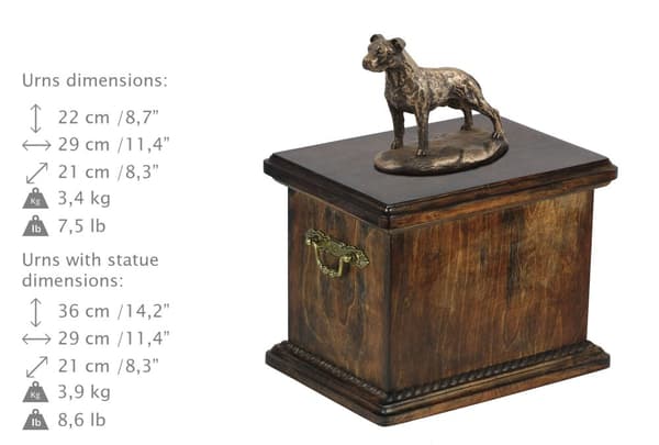 American Staffordshire terrier, Amstaff, Amstaf III - urna för hundaska, urna med statyett, elegant urna i klassisk stil av Art-Dog