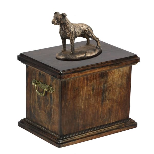 American Staffordshire terrier, Amstaff, Amstaf III - urna för hundaska, urna med statyett, elegant urna i klassisk stil av Art-Dog