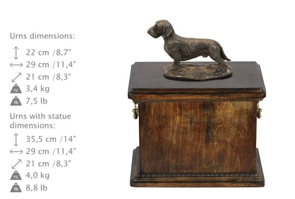 Stålhårig tax - urna för hundaska, urna med statyett, elegant urna i klassisk stil av Art-Dog