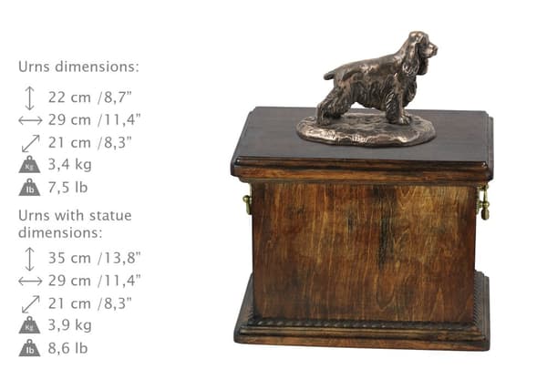Engelsk Cocker Spaniel - urna för hundaska, urna med statyett, elegant urna i klassisk stil av Art-Dog