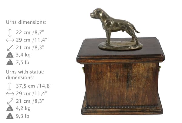 Staffordshire Bull Terrier, Staffik, Staffi III - urna för hundaska, urna med statyett, elegant urna i klassisk stil av Art-Dog
