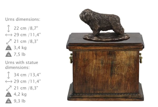 Polish Lowland Sheepdog, PON - urna för hundaska, urna med statyett, elegant urna i klassisk stil av Art-Dog