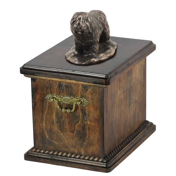 Polish Lowland Sheepdog, PON - urna för hundaska, urna med statyett, elegant urna i klassisk stil av Art-Dog