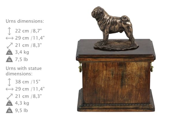 Pug, Pug, Carlin - urna för hundaska, urna med statyett, elegant urna i klassisk stil av Art-Dog