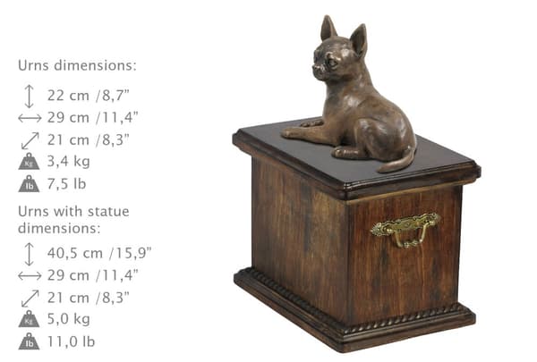 Korthårig Chihuahua - urna för hundaska, urna med statyett, elegant urna i klassisk stil av Art-Dog