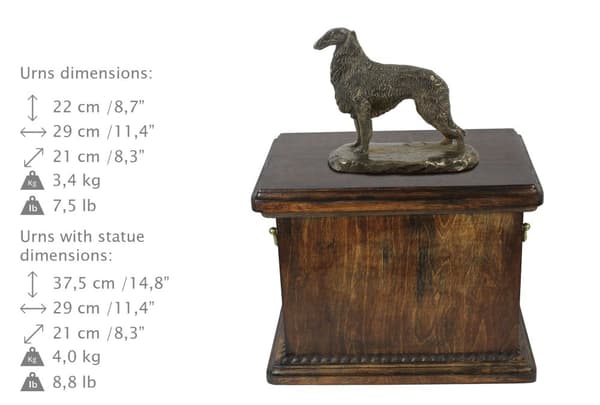 Russian Greyhound Borzoi, Borzoi, Barzoi IV - urna för hundaska, urna med statyett, elegant urna i klassisk stil av Art-Dog