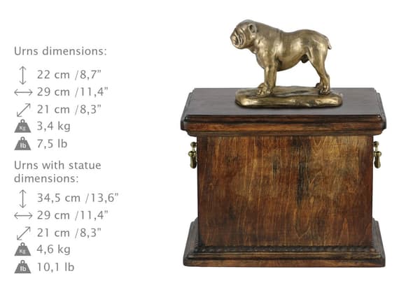 Engelsk bulldog, Bulldog - urna för hundaska, urna med statyett, elegant urna i klassisk stil av Art-Dog