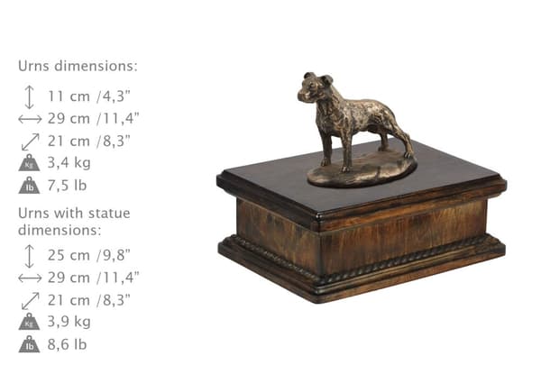 American Staffordshire terrier, Amstaff, Amstaf II - urne til hundeaske, klassisk urne med statuette, elegant urne med hund af Art-Dog