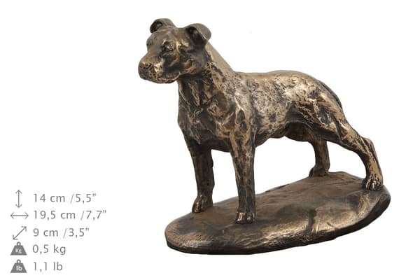 American Staffordshire terrier, Amstaff, Amstaf II - urne til hundeaske, klassisk urne med statuette, elegant urne med hund af Art-Dog