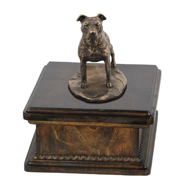 American Staffordshire terrier, Amstaff, Amstaf II - urne til hundeaske, klassisk urne med statuette, elegant urne med hund af Art-Dog