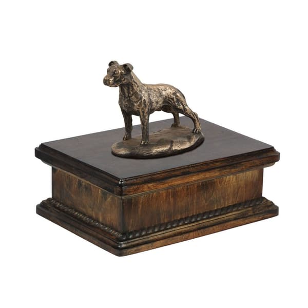 American Staffordshire terrier, Amstaff, Amstaf II - urna för hundaska, klassisk urna med statyett, elegant urna med hund av Art-Dog