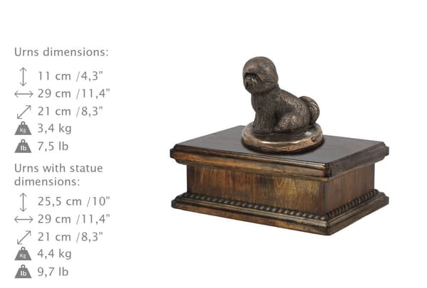 Bichon Frise, Teneriffa Dog - urna för hundaska, klassisk urna med statyett, elegant urna med hund av Art-Dog
