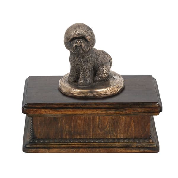 Bichon Frise, Teneriffa Dog - urna för hundaska, klassisk urna med statyett, elegant urna med hund av Art-Dog