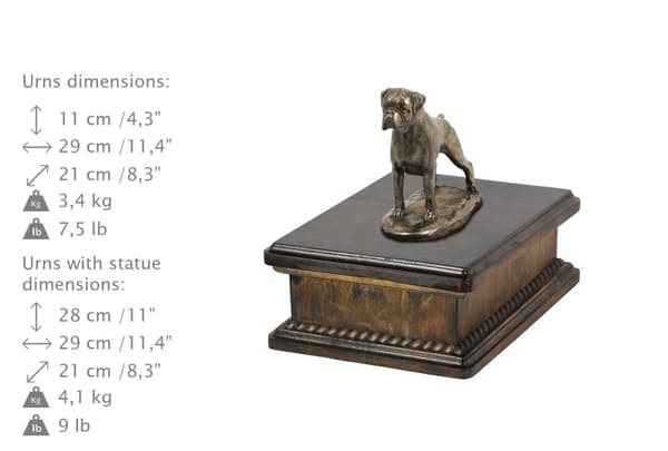 Boxer, Boxer III - urne til hundeaske, klassisk urne med statuette, elegant urne med hund fra Art-Dog