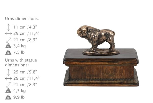 Bulldog I - urna för hundaska, klassisk urna med statyett, elegant urna med hund av Art-Dog