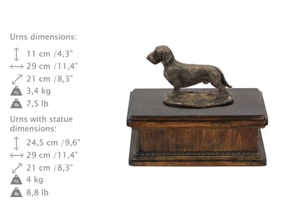 Trådhårig tax - urna för hundaska, klassisk urna med statyett, elegant urna med hund av Art-Dog