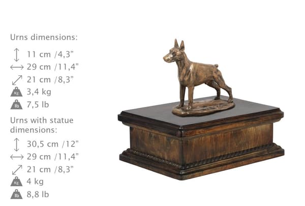 Doberman, Dobermann I - urna för hundaska, klassisk urna med statyett, elegant urna med hund av Art-Dog