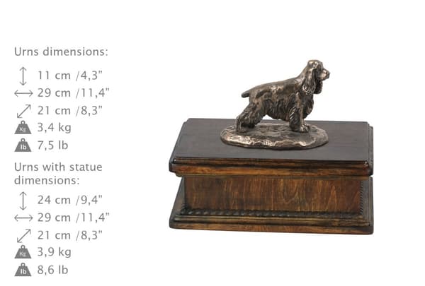Engelsk Cocker Spaniel - urna för hundaska, klassisk urna med statyett, elegant urna med hund av Art-Dog