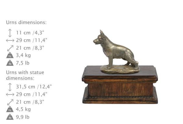 Schäfer, Alsace - urna för hundaska, klassisk urna med statyett, elegant urna med hund av Art-Dog