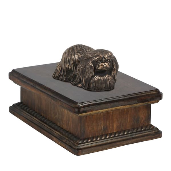 Pekingese - urna för hundaska, klassisk urna med statyett, elegant urna med hund av Art-Dog