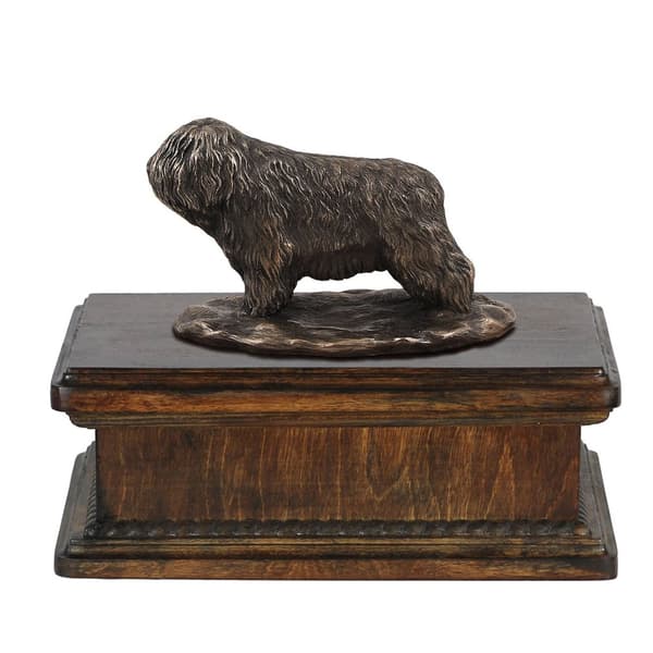 Polish Lowland Sheepdog, PON - urna för hundaska, klassisk urna med statyett, elegant urna med hund av Art-Dog