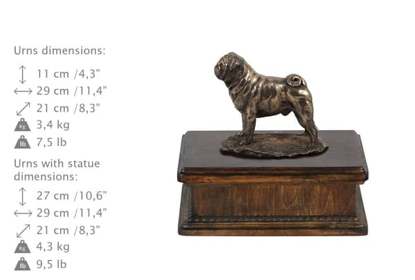 Pug, Pug, Carlin - urne til hundeaske, klassisk urne med statuette, elegant urne med hund fra Art-Dog